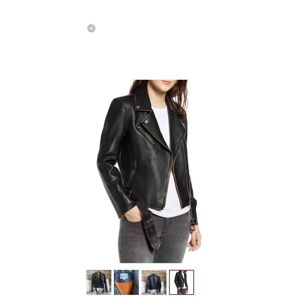 Vigoss Womens Faux Leather Moto Jacket Black‎ Belted Asymmetrical Biker Size NWT